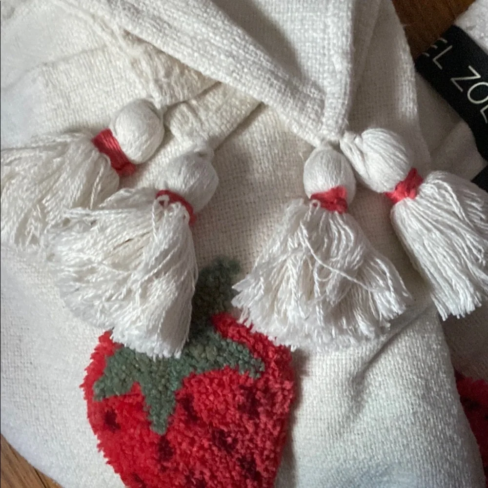 Rachel Zoe Strawberry Throw Blanket - Cream with Red & Green